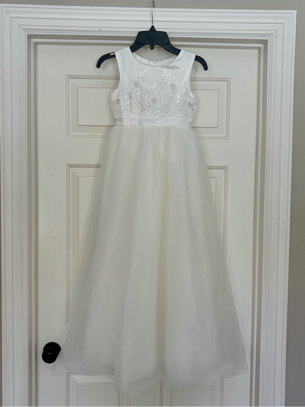 Girls White Embroidered Tulle Flower Girl Dress